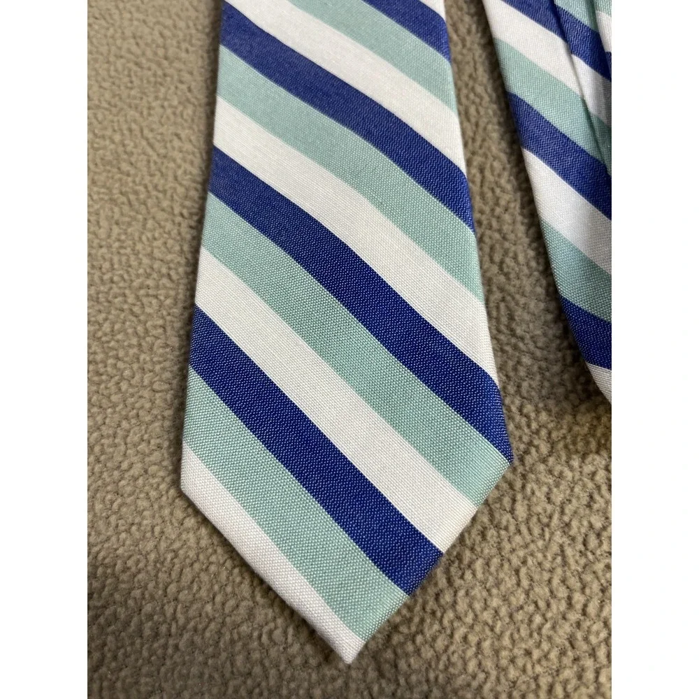 Wembley Green‎ Blue White Striped Tie Men's Silk/Linen Blend Necktie 59.5